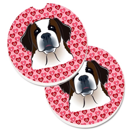 Carolines Treasures Saint Bernard Hearts Cup Holder Car Coasters - Set of 2 BB5316CARC